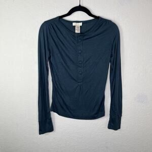 Diesel Green Henley Printed Top Long-Sleeve Size M Round Neck, Rock, Grunge